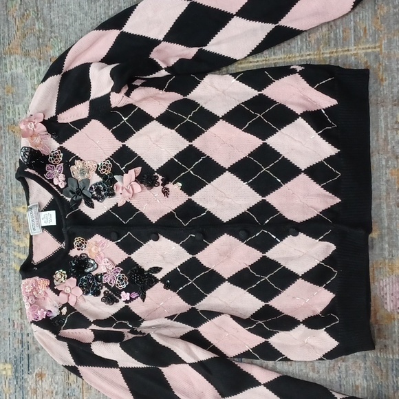 Vintage Victor Costa Occasion Embellished Harlequin Cardigan - Picture 2 of 10